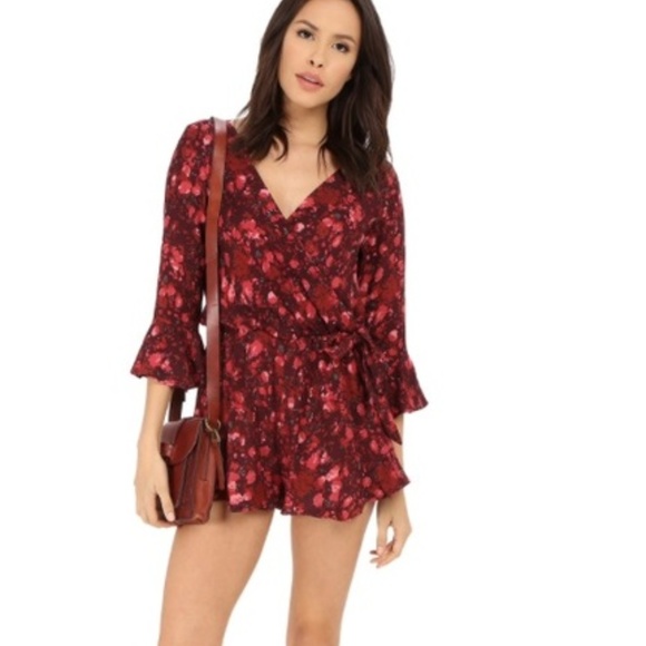 Free People Pants - Free People All The Right Ruffle Red Floral Romper